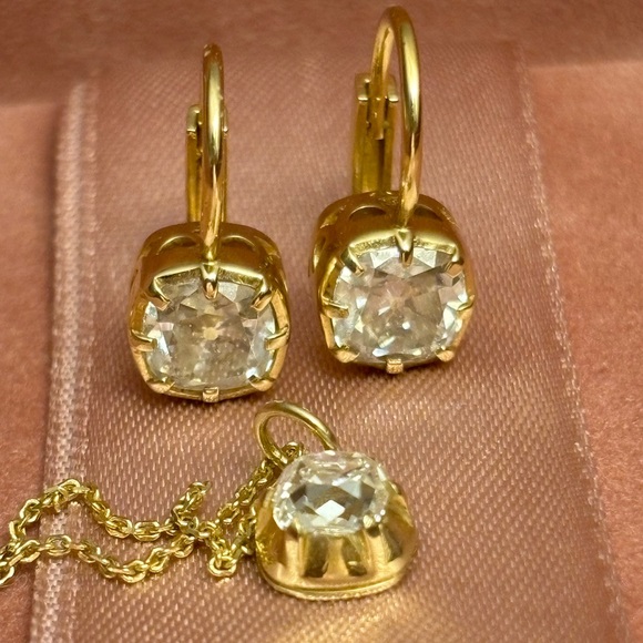 Antique old mine cut diamond collet setting necklace 14kt gold - Picture 2 of 8